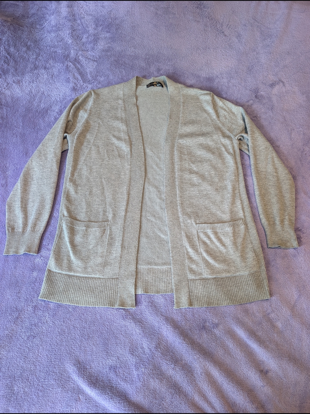 Verve Ami Gray Open-Front Knit Cardigan with Front Pockets